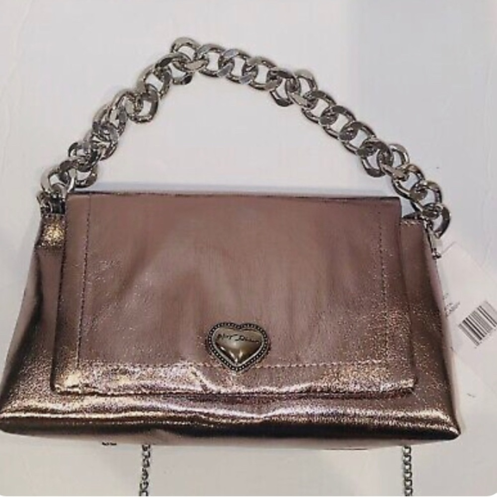 Betsey Johnson Crossbody Bag Purse NWT Gunmetal XOGABBY Shiny Rose G…